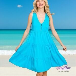 Culture Code ~ NEW Women's Tiered Button Front Racerback Midi Dress Blue ~ 1X